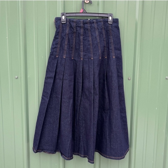 Women's Stitch Pleated Denim Skirt Indigo NWT Size 6 2 - Picture 3 of 8